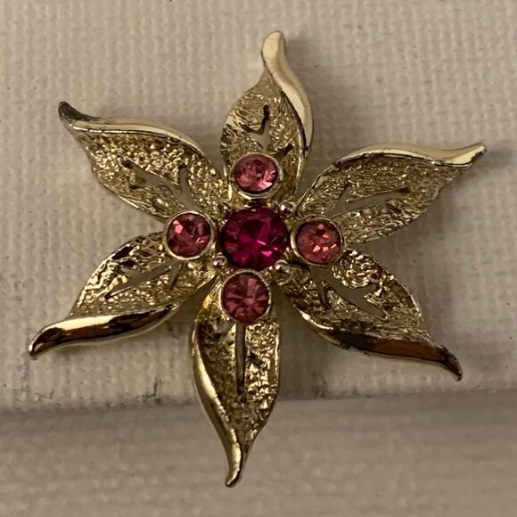 NOS 1967 FASHION FLOWER Poinsettia & Pink Goldtone CLIP Earrings. S Cov HOLIDAY - Picture 2 of 5